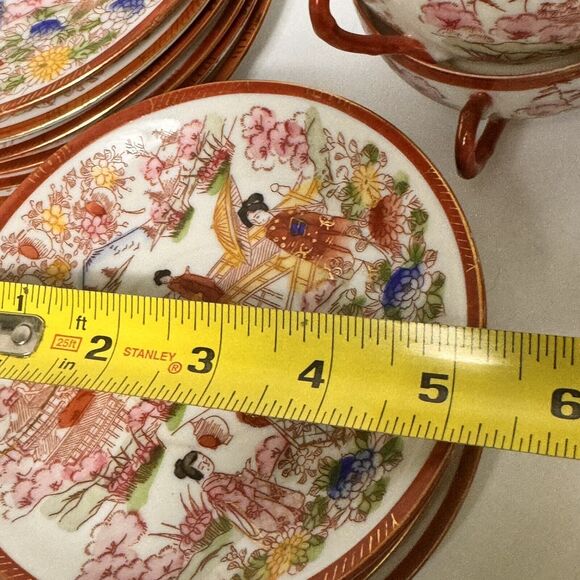 Japanese Kutani Style Full Tea Set Eggshell Porcelain Geisha 20 Piece (read) - Picture 14 of 16